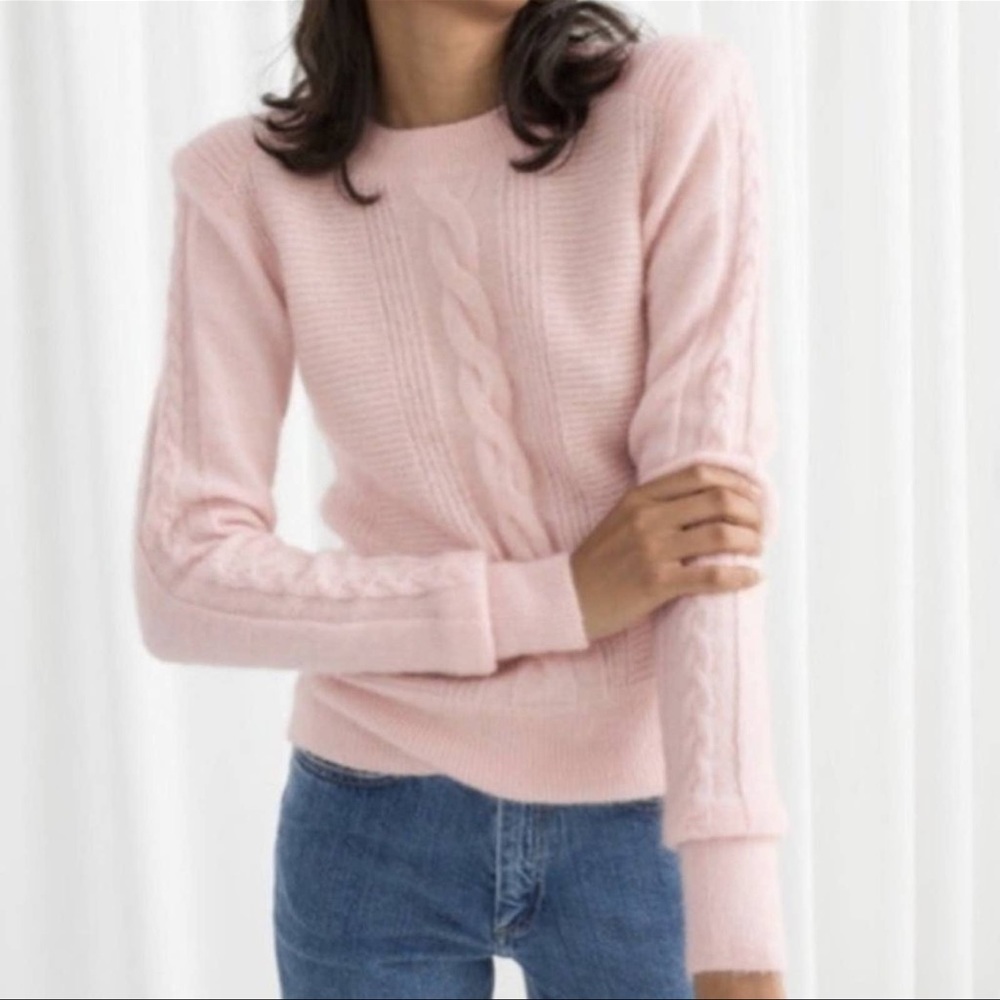 & Other Stories Eyelet Cable Knit Mohair Wool Pink Sweater size Small